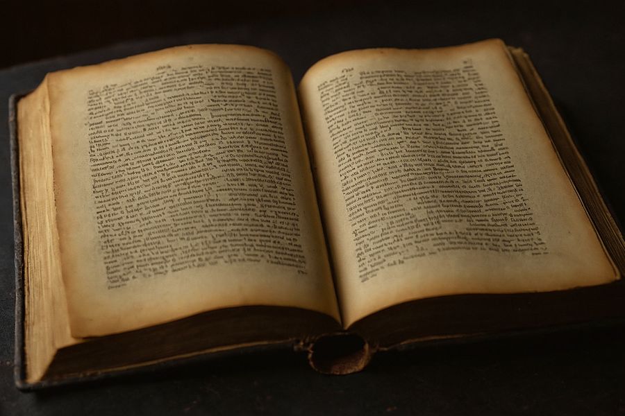 Раскрытая старинная книга при свече